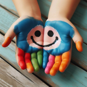Bunte Kinderhände mit Lächeln